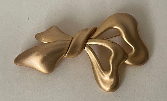 Monet matte gold, satin gold bow, ribbon brooch - image 1