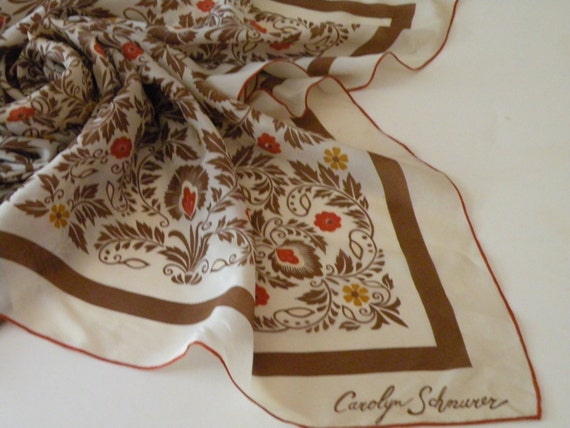 Carolyn Schnurer floral leaf square scarf. 1950-s - image 3