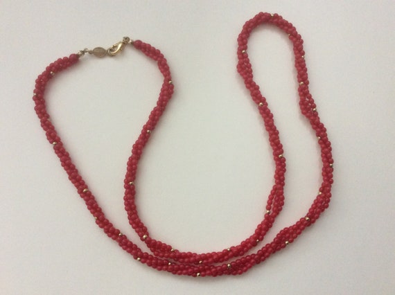 Napier red plastic, metal  multi strand beaded tw… - image 2