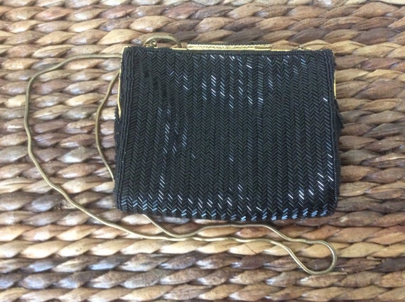 CACHE small black beaded evening  bag or clutch - image 10