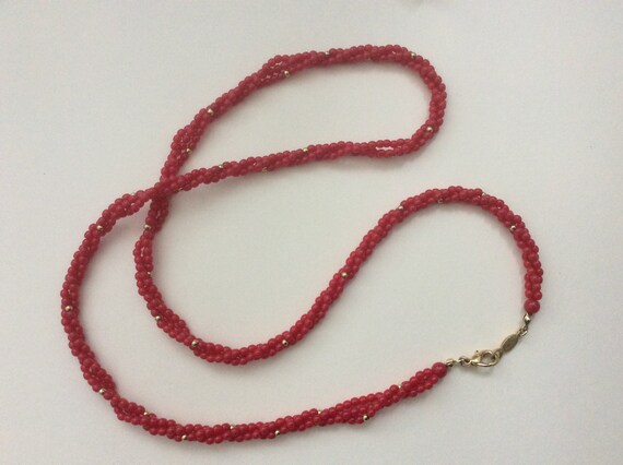 Napier red plastic, metal  multi strand beaded tw… - image 5