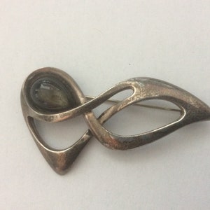 35 Ric Erika Hult de Corral Mexico Taxco gold sheen obsidian sterling silver 925 modernist brooch