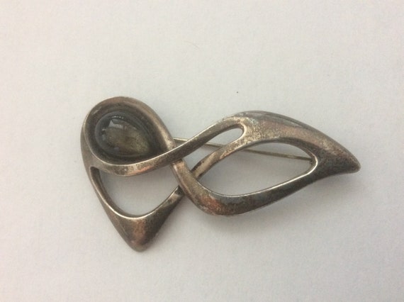 35 Ric Erika Hult de Corral Mexico Taxco gold sheen obsidian sterling silver 925 modernist brooch