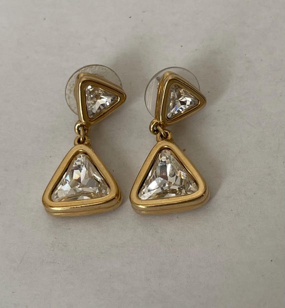 Swarovski stud earrings, triangular shape clear c… - image 3