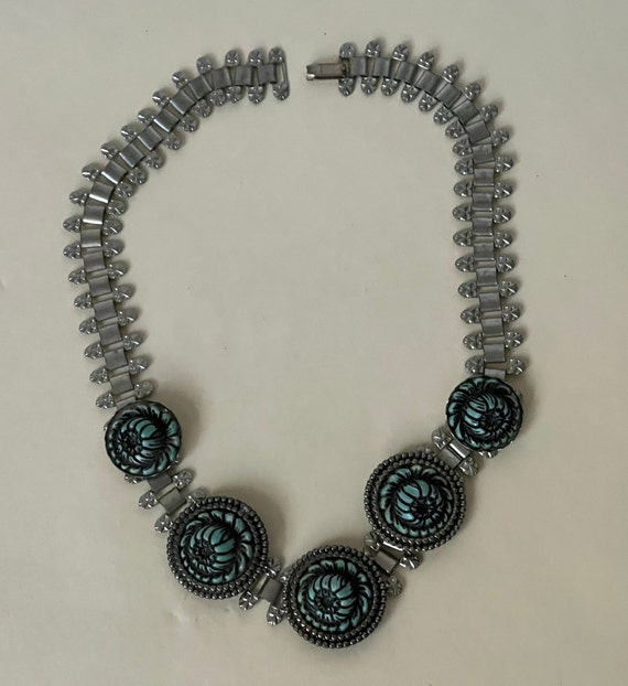 Art Deco Necklace Choker Necklace Carved blue pla… - image 1