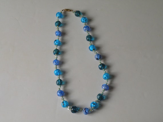 Blue glass beads, clear beads necklace. Lampwork … - image 2