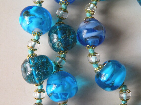 Blue glass beads, clear beads necklace. Lampwork … - image 4