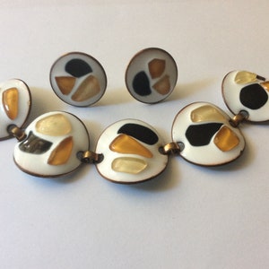 Kay Denning copper enamel earrings, bracelet. Set image 1