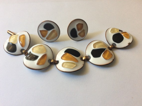 Kay Denning copper enamel earrings, bracelet. Set - image 1