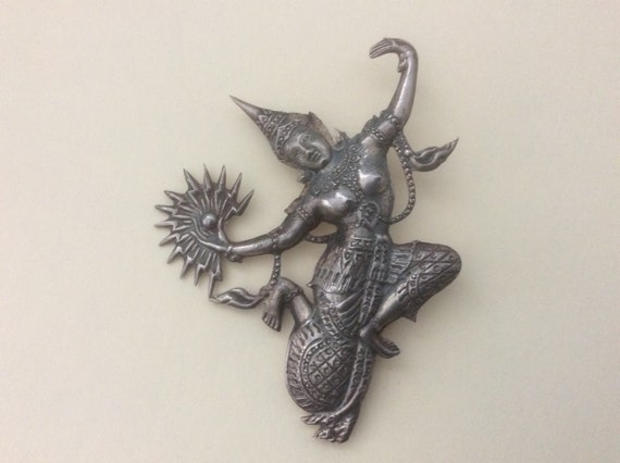 Siam Thai sterling silver Goddess of Lightning br… - image 2