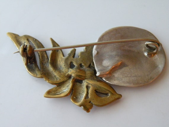 Brass Sterling silver glass brooch, pin Artisan w… - image 3