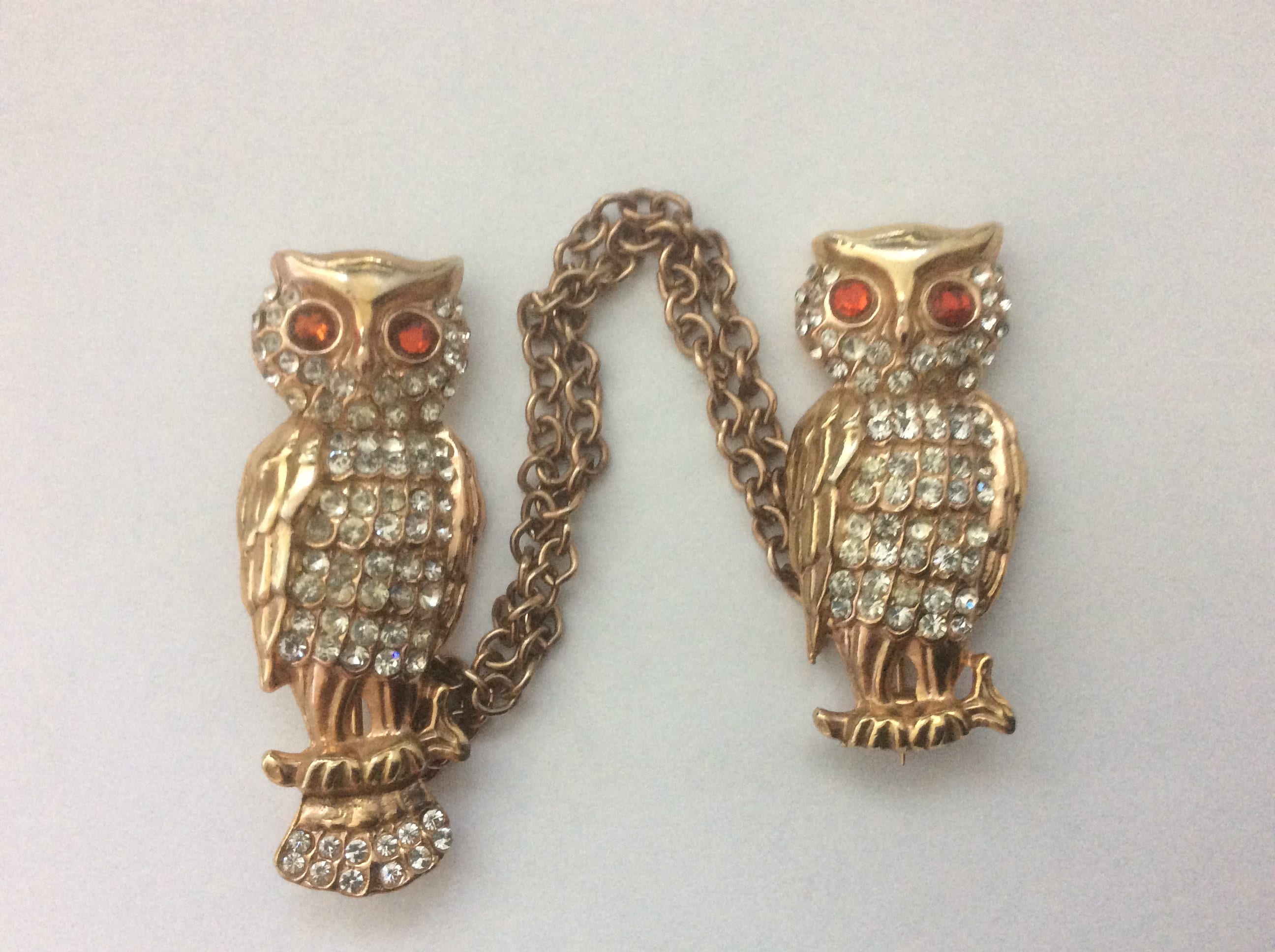 Owl Brooch, Double Brooch, Owl Jewelry Rhinestone Brooch, Rhinestone Jewelry Gold Brooch, Bird Brooc