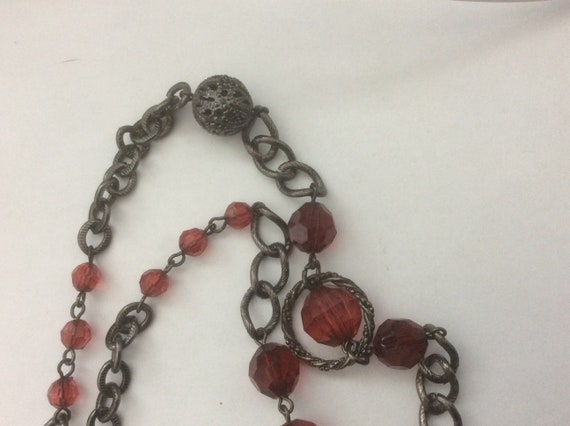 1928 red plastic, filigree metal beads,  black me… - image 2