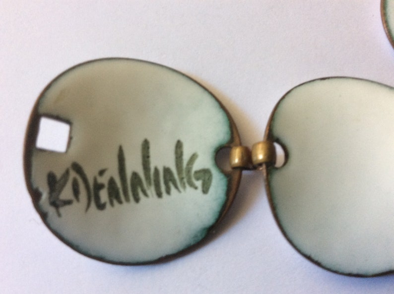 Kay Denning copper enamel earrings, bracelet. Set image 9