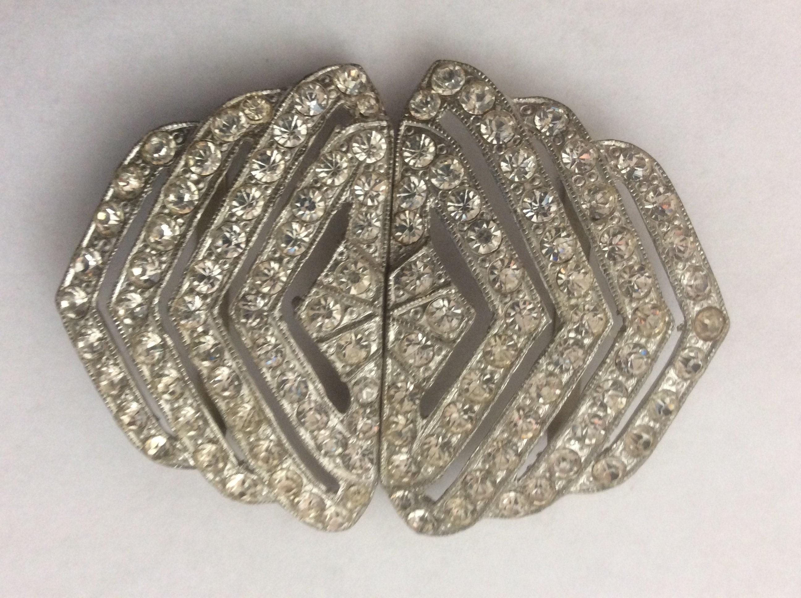 Vintage Art Deco Rhinestone Bow Belt Buckle Silver Tone Pot Metal Dress Retro Art DECO Shoe BUCKLES Rhinestone Shoe Clips Vintage Shoe  main image 2