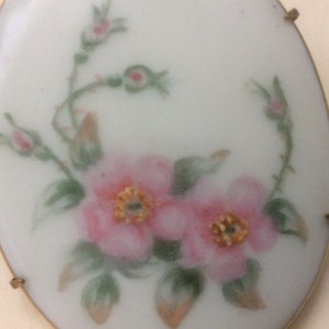 Antique hand painted roses,  flower, floral porcelain large brooch