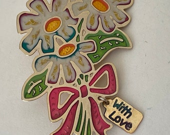 Handmade enamel flower bouquet brooch With Love