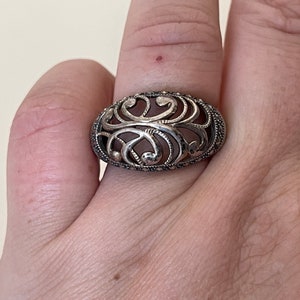 Judith Jack JJ Sterling Silber 925, Markasit offene Arbeit Swirl Ring Size 8