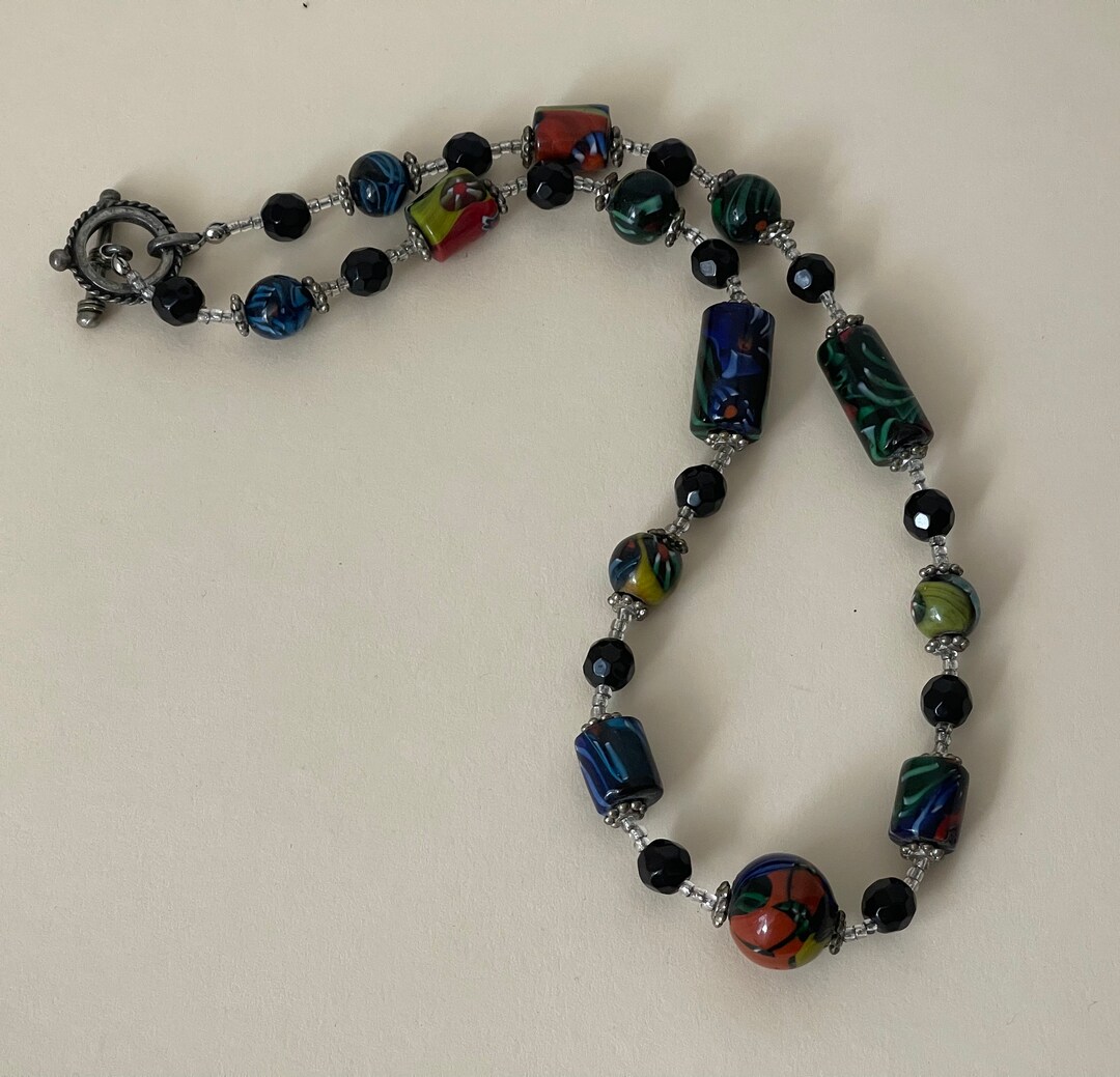 Millefiori Glass Black Glass Clear Glass Seed Beads Etsy