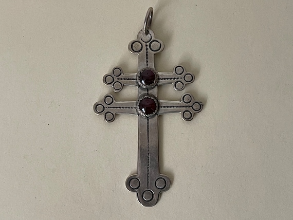 Sterling silver garnet cabochons cross pendant