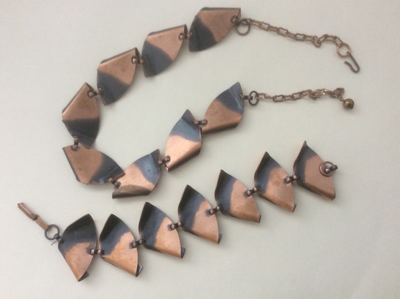Copper blue bracelet set black enamel necklace