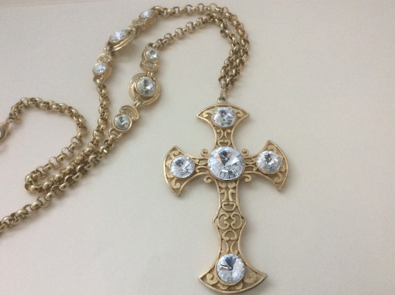 Clear rivoli cross pendant chain necklace - image 2