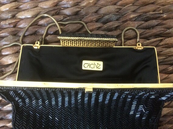 CACHE small black beaded evening  bag or clutch - image 4