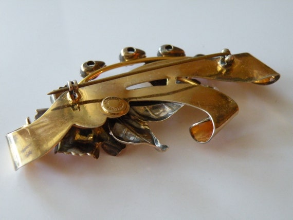 Flower brooch. Sterling silver, gold filled, rhin… - image 4