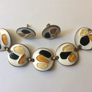 Kay Denning copper enamel earrings, bracelet. Set image 3