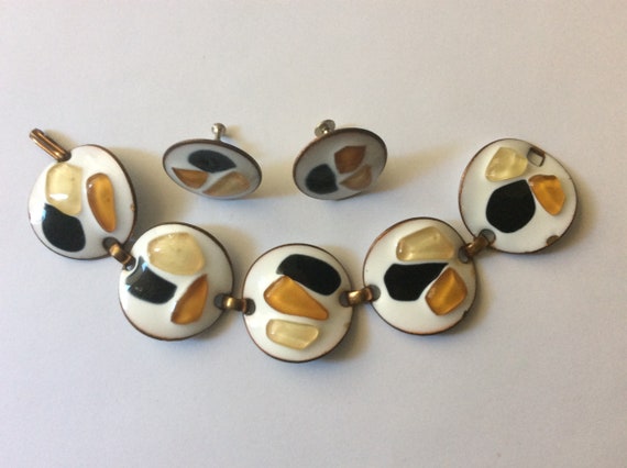 Kay Denning copper enamel earrings, bracelet. Set - image 3