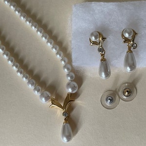 Napier faux pearls, clear rhinestone beaded necklace, stud earrings