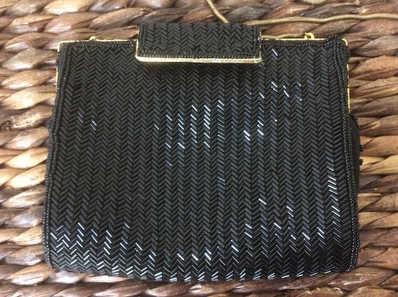 CACHE small black beaded evening  bag or clutch - image 8