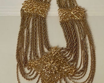 MONET gold plated festoon chain statement necklace  1969