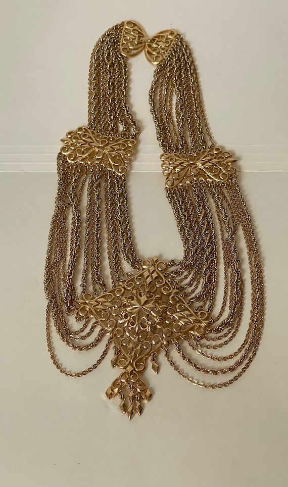 MONET gold plated festoon chain statement necklace