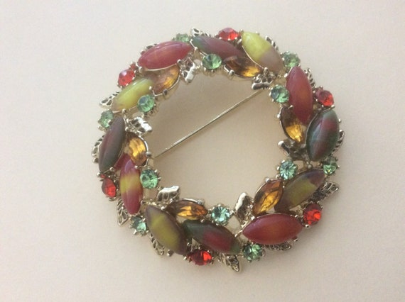 Art  signed givre glass autumn wreath fruit salad… - image 1