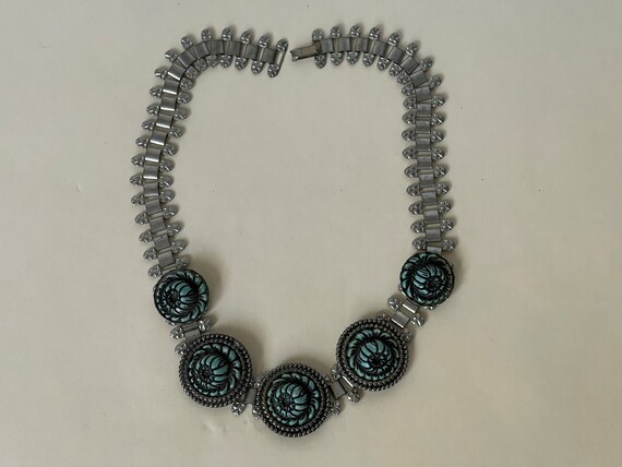 Art Deco Necklace Choker Necklace Carved blue pla… - image 3