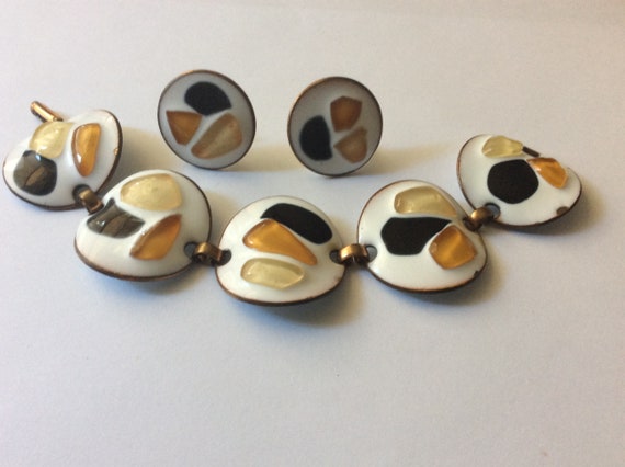 Kay Denning copper enamel earrings, bracelet. Set - image 2