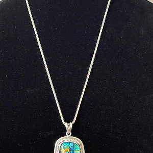 Sterling Silber 925 Dichroic Glas, Fusing Glas-Anhänger mit Kette. Handgefertigt.