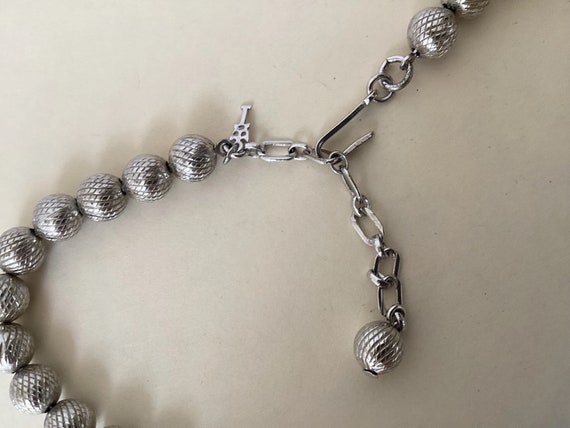 Trifari textured beads silver plated  necklace - image 3