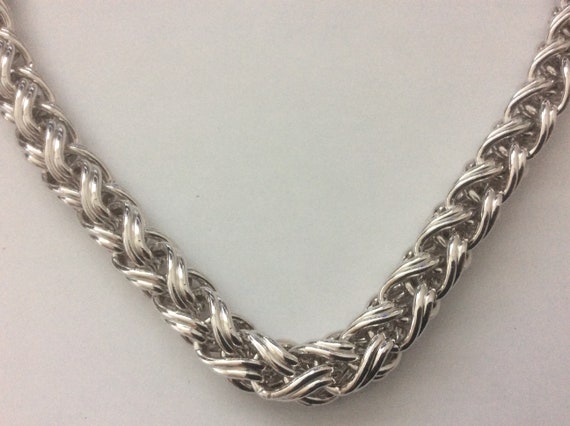 Monet Braided Wheat Spiga Link  Silver plated Cha… - image 3