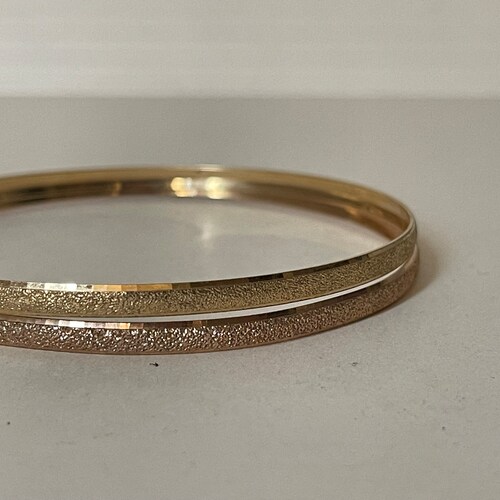 14k gold shops filled brushed gold 2 bangle bracelets 3