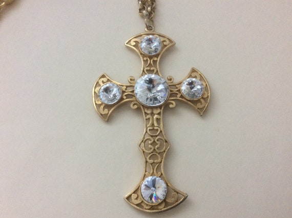 Clear rivoli cross pendant chain necklace - image 5