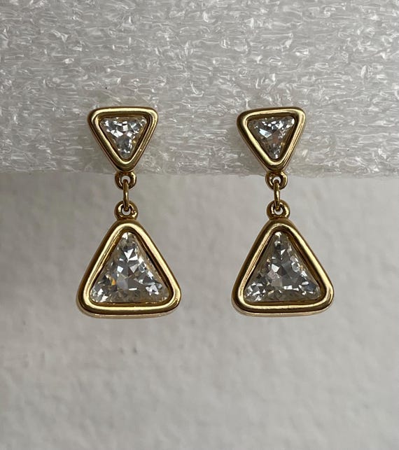 Swarovski stud earrings, triangular shape clear c… - image 1