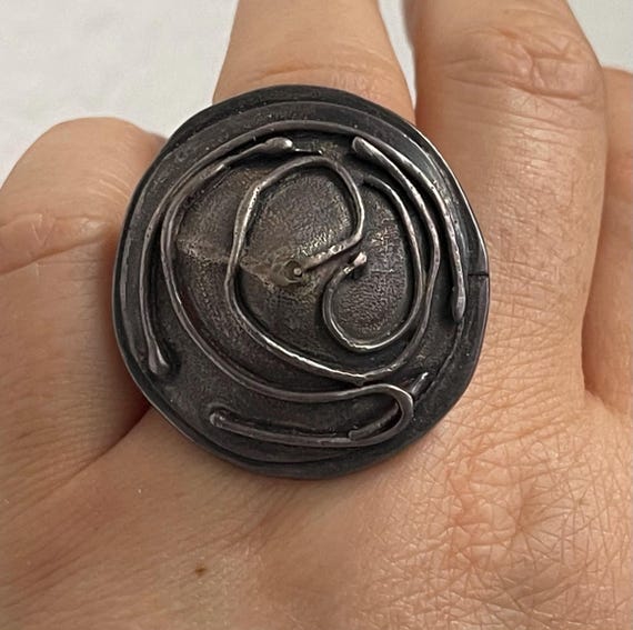 Handmade large round dome, swirl ring. Adjustable - image 1