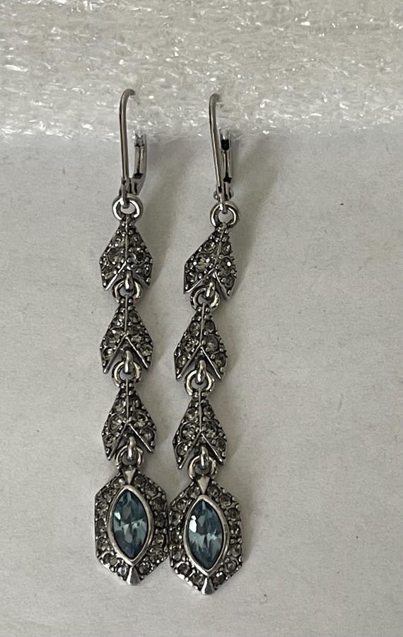 Givenchy  blue, gray rhinestone dangle, drop earr… - image 5