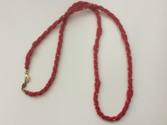 Napier red plastic, metal  multi strand beaded tw… - image 4