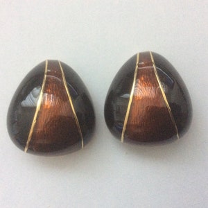 Ciner oversized  black brown enamel clip-on earrings