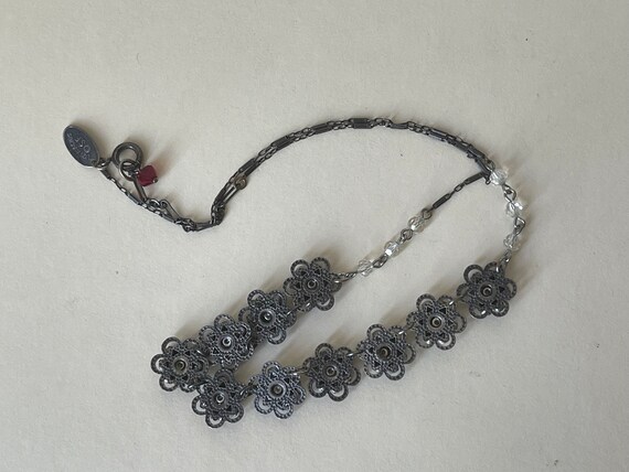 Liz Palacios SF Swarovski Blue, Red, Clear Crystal Flower Necklace