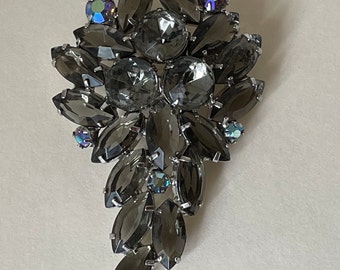 Black Diamond, Smoke Gray, aurora borealis rhinestone brooch