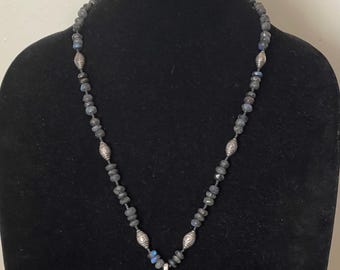 Handmade Seed beads,  Labradorite, agatized coral fossil sterling silver 925 pendant necklace